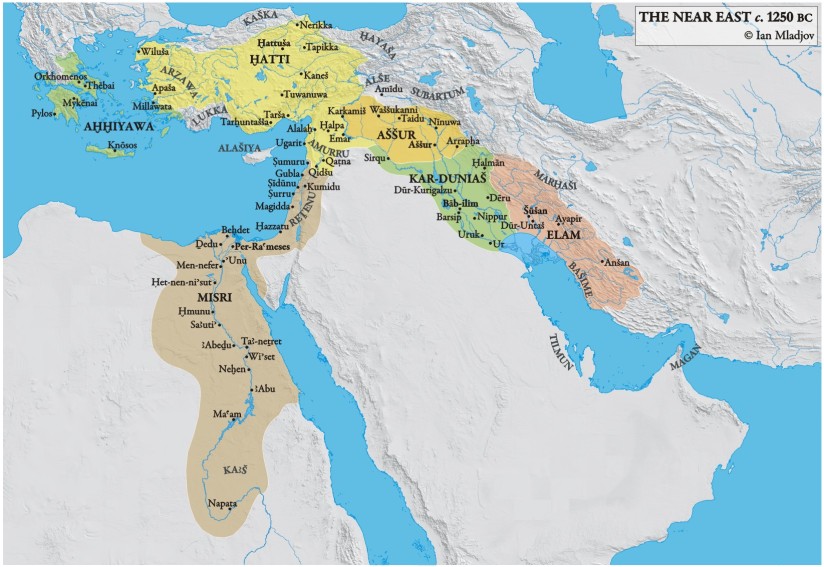 Map of the near east Bronze age civilizations  just 50 years before collapse. This region was the Centre of power for north Africa, the near east and much of Europe.